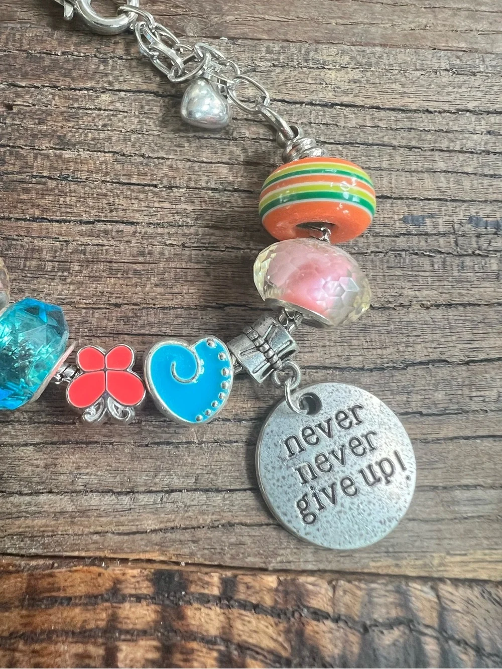 Rainbow Charm Bracelet with Pink Flower Bead
